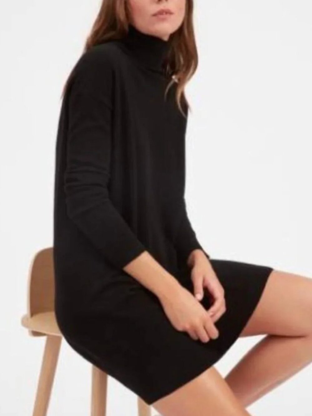 Everlane Cashmere Essential Black Turtleneck Mini Sweater Dress